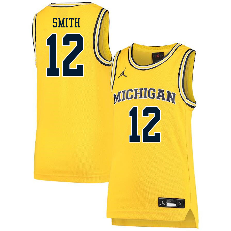 Men #12 Mike Smith Michigan Wolverines College Basketball Jerseys Sale-Yellow - Click Image to Close
